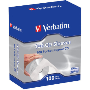 Verbatim 49976 CD/DVD Paper Sleeves with Clear Window, 100-Pack