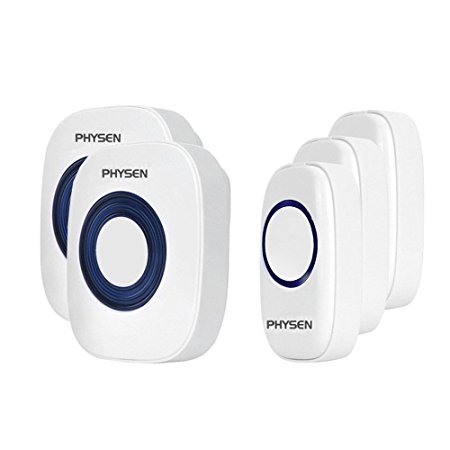 PHYSEN Model CW Wireless Doorbell kit with 3 Push Buttons and 2 Plugin Receivers Operating at 1000ft Range,4 Volume Levels and 52 Melodies Chimes,No Batteries Required for Receiver