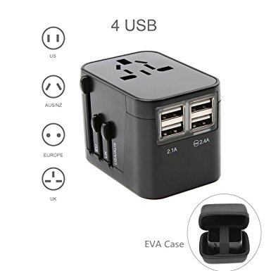 MOCREO Travel Adapter, Worldwide Travel Charger Adapter with EVA case-Black