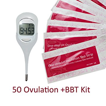Home TTC Kit 50 Ovulation (LH) Test Strips and Basal Thermometer Kit, 100% Predicts the Most Fertile Days for Women Trying to Conceive