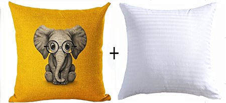 Funny Lovely Animals Abstract Adorable Elephant Baby Cotton Linen Throw Pillow Insert Pillow Case Cushion Cover Pillow Inner New Home Office Living Room Indoor Decorative Square 18 X 18 Inches