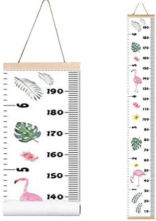 Miaro Kids Growth Chart, Wood Frame Fabric Canvas Height Measurement Ruler from Baby to Adult for Child's Room Decoration 7.9 x 79in (7.9 x 79in, Flamingo)