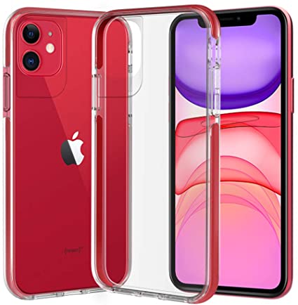 ismabo Case for iPhone 11, [10 Ft Military Grade Drop Tested] Protective Case for iPhone 11 Drop Protection Cover Case Shockproof Soft TPU Bumper with Transparent Anti-Scratch Hard Back - Red Bumper
