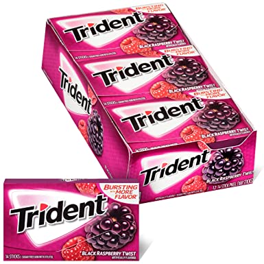 Trident Black Raspberry Twist Sugar Free Gum, Made with Xylitol, 12 Packs of 14 Pieces (168 Total Pieces)