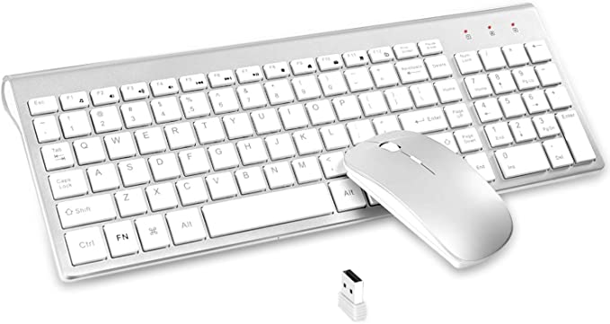 IBERA Wireless Keyboard and Mouse, Full-Size Slim Compact Ergonomic 2.4Ghz USB Wireless Keyboard Mouse Combo for PC Computer, Laptops, Windows, Mac - Silver White