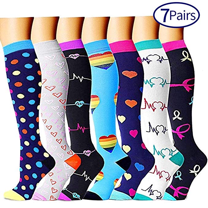 7 Pairs Compression Socks for Women and Men - Best Medical,for Running, Athletic, Varicose Veins, Travel.