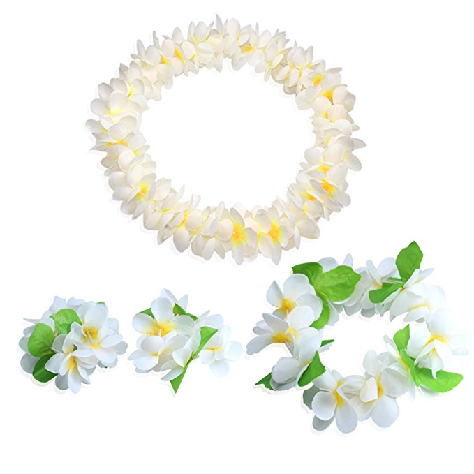 CISMARK Hawaiian Flower Leis Jumbo Necklace Bracelets Headband Set