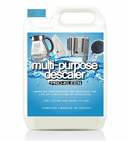 Pro-Kleen Descaler Multi-Purpose Descale - Fast-Acting Concentrate & Dissolves Limescale on Contact! - Provides 62 Kettle Treatments - Optimises Performance & Prolongs Life of Coffee Machines, Kettles, Irons, Showerheads, Taps and More 5L