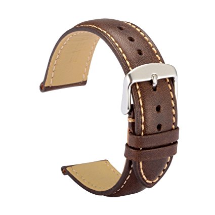 WOCCI Watch Bands,Leather Watch Strap Replacement Brown Vintage Style Watchband With Silver Buckle