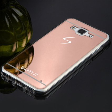 Samsung Galaxy J7 2015 Case, JoJoGoldStar Tinted Mirror Soft Cover, Slim Fit Ultra Thin Polycarbonate Silicone TPU Case with Stylus and Screen Protector - Rose Gold