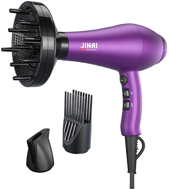 Far Infrared Hair Dryer 1875W Powerful Fast Drying Blow Dryer Pro Salon Negetive Ion Hair Blow Dryer Strong Air Flow 2 Speed and 3 Heat Settings DC Motor with Concentrator & Diffuser & Comb, Matte Purple