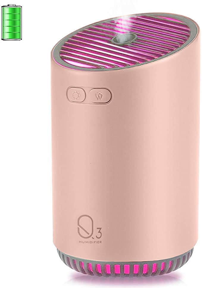 FAMEDY Cordless Humidifier Mini Travel Portable Cool Mist Humidifier, Wireless Humidifier Diffuser for Yoga, SPA, Personal Humidifier for Home, Car, Office, Auto Shut-Off, Runs up to 12 Hours (Pink)