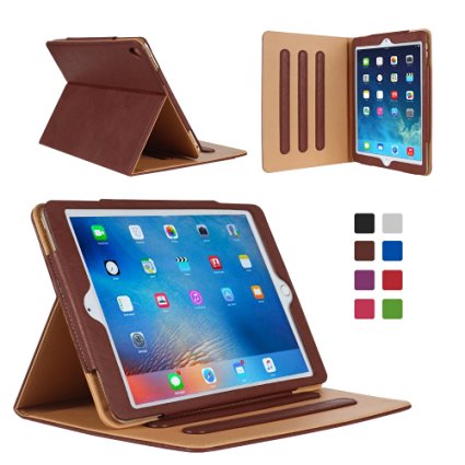 DUNNO iPad Pro 9.7 Case - Leather Stand Folio Case Cover for Apple iPad Pro 9.7 Inch Case 2016, with Multiple Viewing Angles, Document Card Pocket ,Color (Brown)