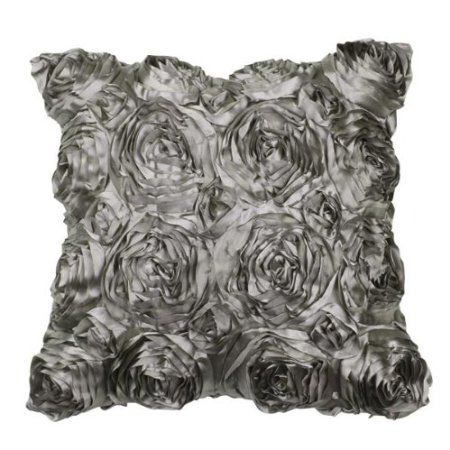 VivReal Grey Satin Rose Flower Square Pillow Cushion Pillowcase Case Cover 42x42cm
