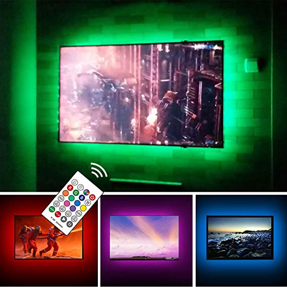 USB TV Backlight Kit for 70 75 80 82 inches Smart TV Monitor HDTV Work Space Decor - Cover 4/4 Sides Behind TV Background Lights Ambient Mood Lighting