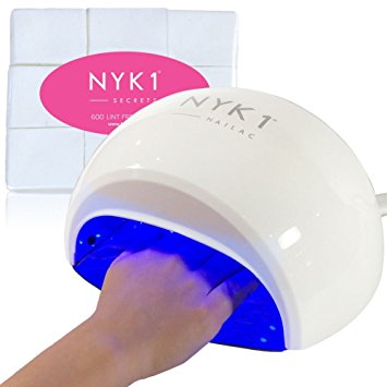 NEW NYK1 Pure LED SALON Nailac Professional Curved Gel Nail Lamp WITH 600 LINT FREE NAIL WIPES - SUPER FAST 30 second Drying Time. Curved to cure Thumbs and Fingers together. 100% LEDs, Timer, Detachable Base, Sensor On/Off Switch. Perfect for hands as well as Feet. Cures ALL LED Brands.