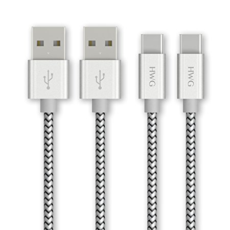 HWG Type C Cable - Nylon Braided (2-Pack 3.3FT/1M) - Sliver Black - USB-C to USB-A 2.0 Charging Cord for Samsung Galaxy S8, Nexus 6P 5X, Google Pixel, LG G5 V20, USB Type C Devices and More
