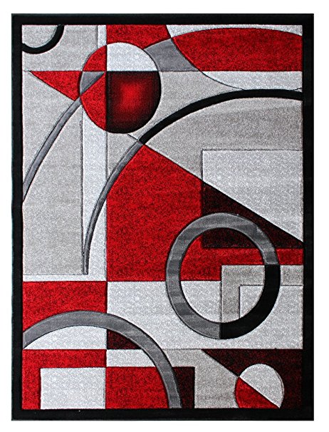 Masada Rugs, Sophia Collection Hand Carved Area Rug Modern Contemporary Red Grey White Black (8 Feet X 10 Feet)