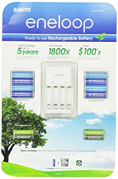 Sanyo Eneloop Ni-MH Charger & Battery Pack (8x AA, 4x AAA) (3rd Gen, 1800x recharge cycles)
