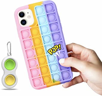 [2 Pack] Fidget Toy Pop it Phone Case for iPhone 11 Case[6.1inch] with Simple dimple Mini Fidget Toy Push pop Bubble popitz Fidget Sensory Toy Sets Ring Poppers (Rainbow)