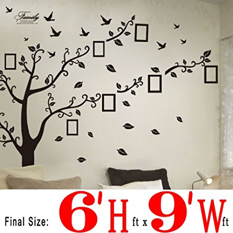 DaGou Huge 6' Ft(h) X 9' Ft(w), Memory Family Tree Photo 1set DIY Flower Love World Large Art Decor Home Stickers Removable Vinyl Wall Decals for Living Room