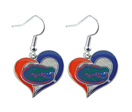 NCAA Florida Gators 3/4" Swirl Heart Shape Dangle Logo Earring Set Charm Gift