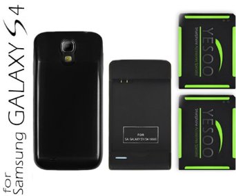 YESOO NFC  2x 5200mAh  Extended Battery and BLACK Back Cover  Wall Travel Battery Charger For Samsung Galaxy S4 SIV i9500