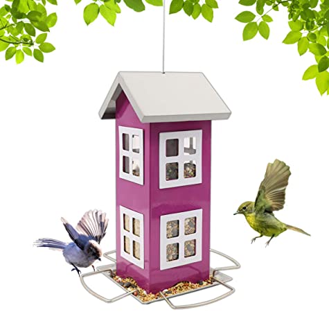 LIMEIDE Bird House Feeders for Outside,Hanging Bird feeders Weatherproof Country House Design for Easy Cleaning & Refills,Come with Hook to Hang on Tree,Poles in Backyard Garden,Patio(Purple)