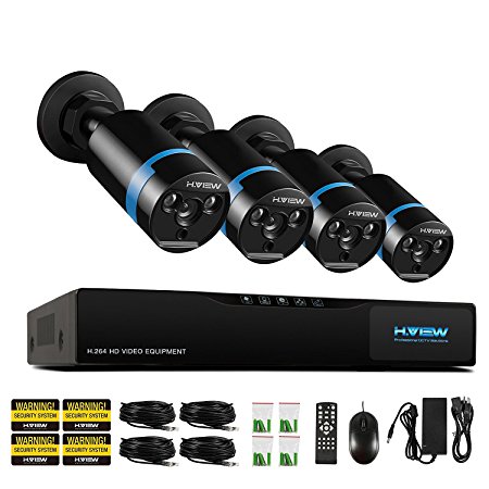 H.View Home Security HD 1080P PoE NVR CCTV Security System ,4x1080P Weatherproof Outdoor Bullet IP Cameras,High Quality CCTV Kits Home Surveillance Enhance Night Vision System