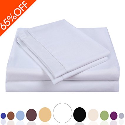 Balichun Deep Pocket Bed Sheet Set Brushed Hypoallergenic Microfiber 1800 Bedding Sheets Wrinkle, Fade, Stain Resistant - 4 Piece(White, Full)