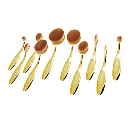 Docolor Oval Makeup Brushes Set with Cleaner Tools (Golden,10Pcs)