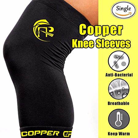 CFR Copper Knee Sleeve Sport Knee Support Compression Brace Highest Copper Content Unisex Fit for Men & Women - Single