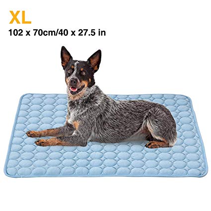 Benchmart XL Pet Summer Cooling Ice Mat, Multi-functional Cats and Dogs Sleeping Portable Beds Heat Dissipation Puppy Cat Cool Cushion Pad Travel Blanket 102 x 70cm/40 x 27.5 in,Blue