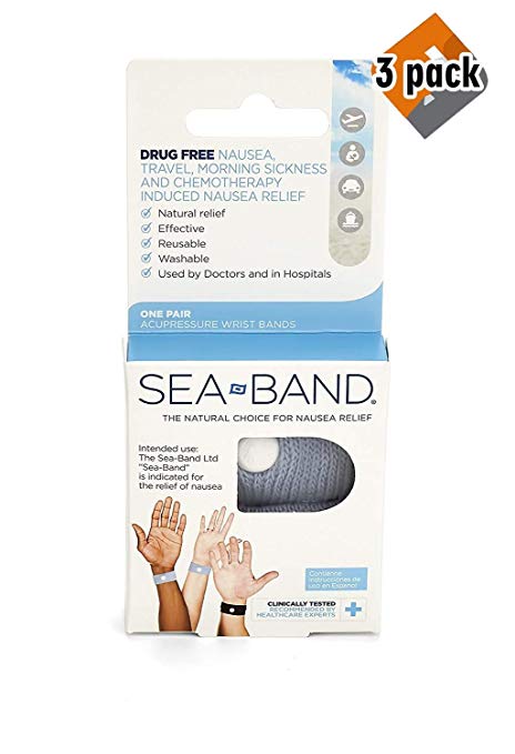 Sea-Band Adult Wristband, Natural Nausea Relief, 1-Pair, Colors May Vary, Pack 3