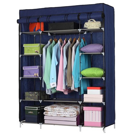 Ktaxon 53" Portable Closet Storage Organizer Wardrobe Clothes Rack With Shelves,Blue