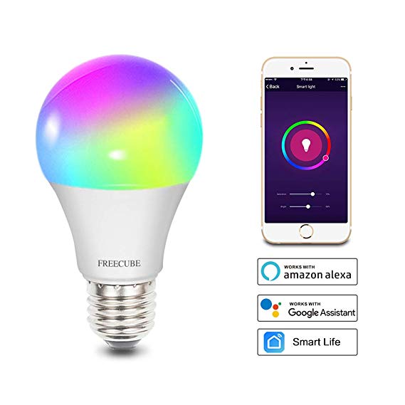 FREECUBE WiFi Smart LED Light Bulb, Multicolor Light Bulb Work with Alexa, Echo, Google Home and IFTTT (No Hub Required), A19 60W (1 Pack)