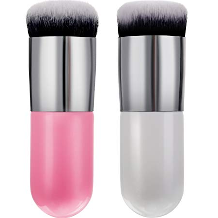 Boao 2 Pieces Foundation Brush Flat Cream Makeup Brushes Cosmetic Make-up Brush (white and rose gold, pink and silver)