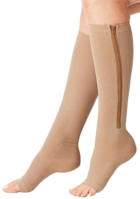 Aniwon Compression Socks Toe Open Leg Support Stocking Knee High Socks with Zipper