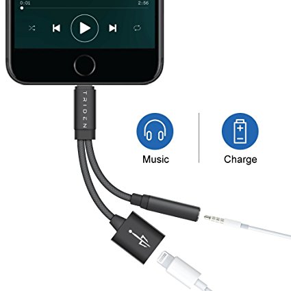 Lightning Splitter adapter for Apple iPhone 7 / 7 Plus iPhone 8 / 8 Plus 2-in-1 Audio Headphone Aux Cable and Charge Dual 3.5mm Jack & Charging (Compatible with iOS 11)