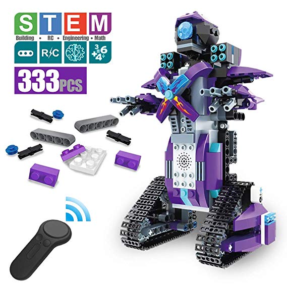 DAZHONG Remote Control Building Block Robot Educational Electric RC Robot Bricks STEM Toys with LED Intelligent Charging Gift for Boys Girls Age of 6,7,8,9-14 Year Old (Purple)