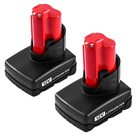 12V 4000mAh Replace for Milwaukee M12 Battery 48-11-2411 48-11-2420 48-11-2401 2455-20 12-Volt XC Cordless Milwaukee Tools - 2 Pack