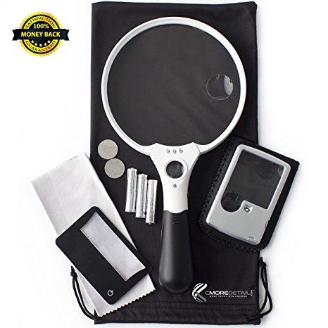 3 Magnifier Bundle: XL Quality Magnifying Glass with Light 10x 4x 2x Lenses   Pocket Magnifier with Light 6x 3x Lenses   Credit Card Magnifier with Light 3x Lens   Batteries, Free Bonus & Guarantee