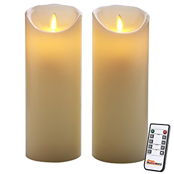 Homemory 9 Inch Flameless Timer Candle with Remote, Pack of 2 Realistic LED Flickering Votive Candle Power by Battery, Electric Pillar Candle with Moving Wick for Church, Spa, Table, Wall Sconce