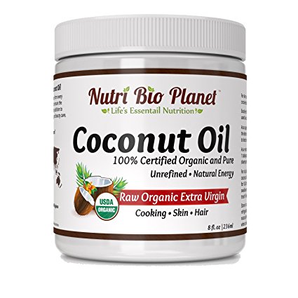 NutriBioPlanet Raw Organic Extra Virgin Coconut Oil, Unrefined, 8 Ounces