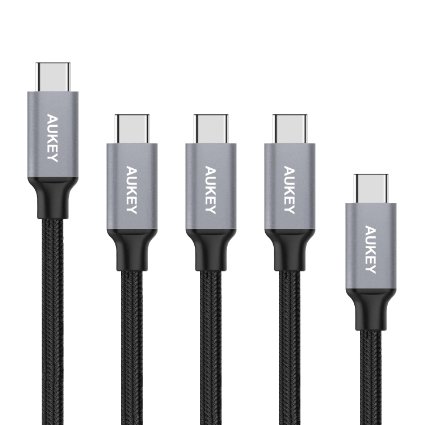 AUKEY USB-C to USB-A Cable with USB 30 Durable Nylon 5-Pack 33ft366ft11ft1 for Apple Macbook 12 ChromeBook Pixel and More