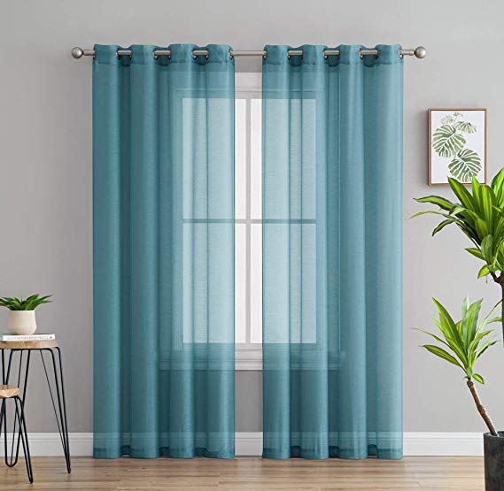 HLC.ME 2 Piece Semi Sheer Voile Window Curtain Grommet Panels for Bedroom & Living Room (54" W x 84" L, Aqua Blue (Teal))