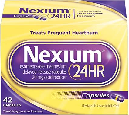Nexium 24HR (20mg, 42 Count) Delayed Release Heartburn Relief Capsules, Esomeprazole Magnesium Acid Reducer