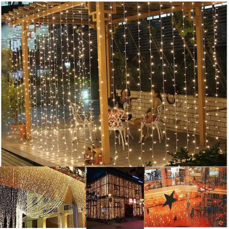 Aogist Curtain Lights 304led 9.8*9.8ft Warm White Christmas Curtain String Fairy Wedding Led Lights for Home, Garden, Holiday, Party, Outdoor Wall, Kitchen, Bathroom, Curtains, Window Decorations