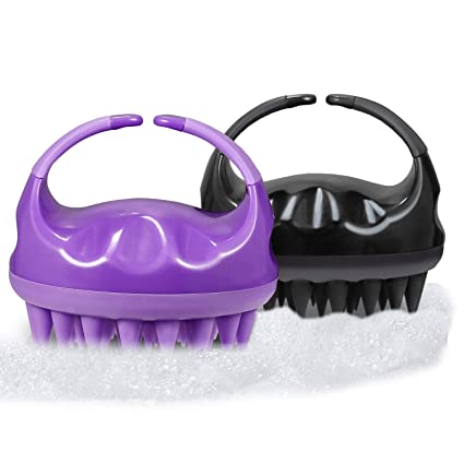 Vextronic Hair Scalp Massager 2 Pack Scalp Brush for Wet and Dry Hair Clean with Silicone Bristles Easing Itchiness for Women, Men, Kids, Wife, Girlfriend, Pet Dogs (Purple&Black)