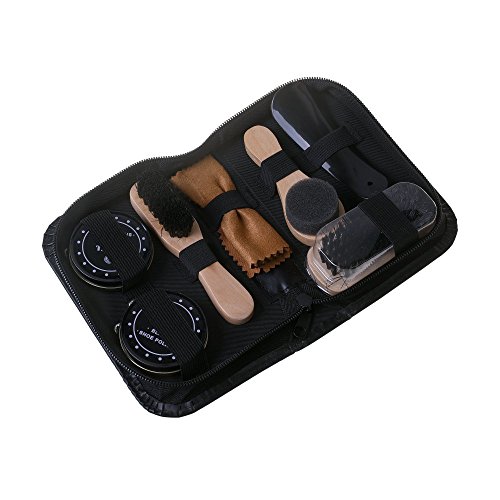 Kloud City Travel Shoe Care Kit ,8 pieces Men’s Shoe Kit Set with Black Leather Case
